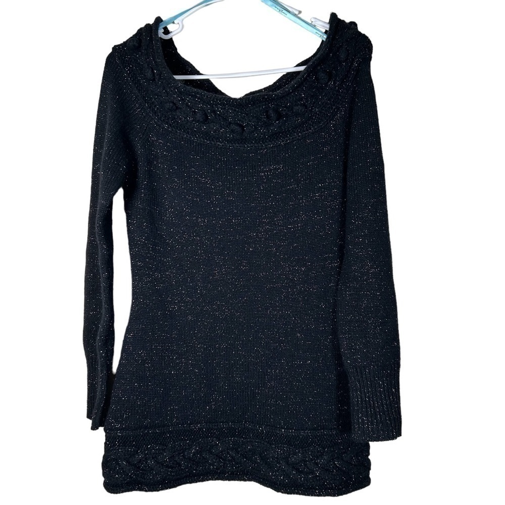 Marciano Black Metallic Lurex Knit Cable Tunic Sweater Wool Angora Size L